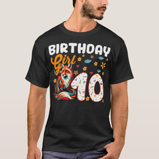 T-shirt Fox Animal Lovers 10th Birthday Girl Fox B-day 10  (Devant)