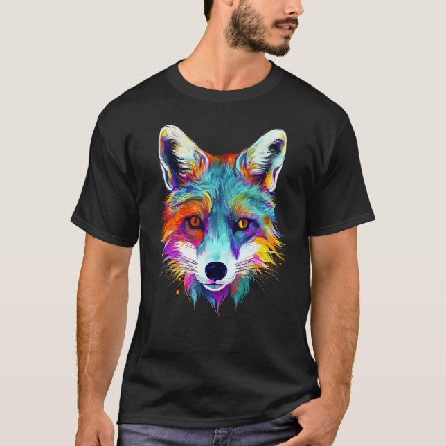 T-shirt Fox - Animal Motif Art Colourful Animal Fox (Devant)