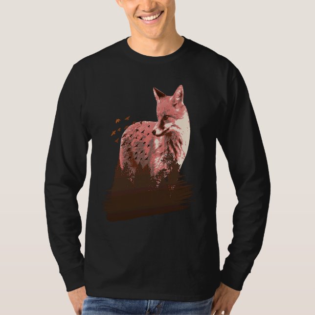 T-shirt fox animals forest trees birds (Devant)