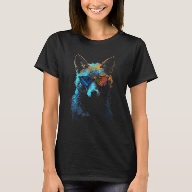 T-shirt Fox Art Sunglasses  Art Animal Fox (Devant)