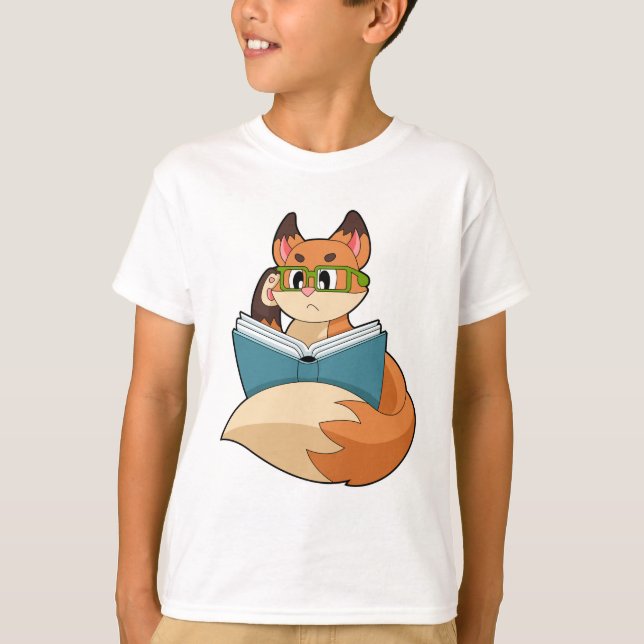 T-shirt Fox as nerd with Book & Glasses (Devant)