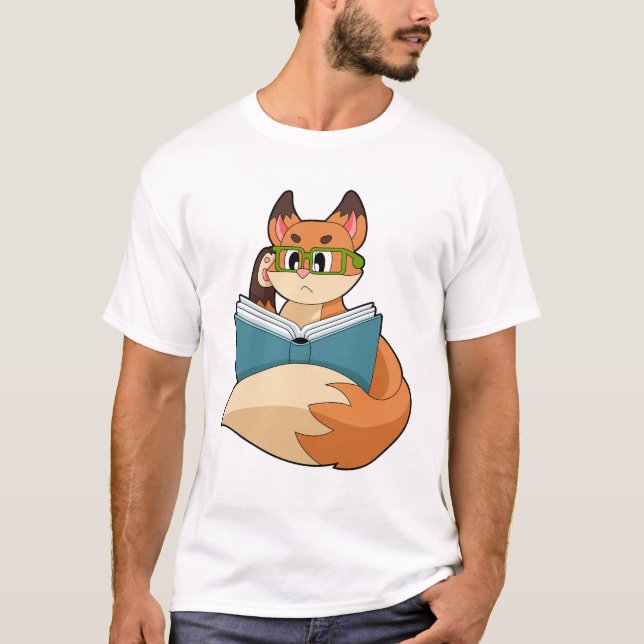 T-shirt Fox as nerd with Book & Glasses (Devant)
