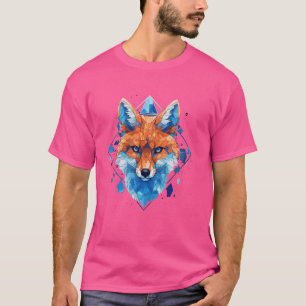 T-shirt Fox Blue Eyes Face Polygon Poster de animal géomét