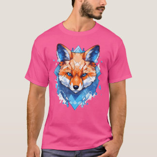 T-shirt Fox Blue Eyes Face Polygon Poster de animal géomét