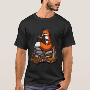 T-shirt Fox Book Reading Nerd Cute Animal Librarian Women