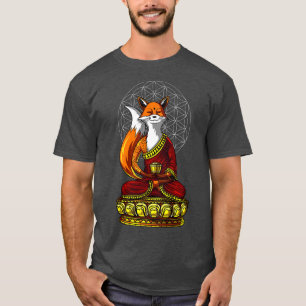 T-shirt Fox Buddha Zen Yoga Méditation Fleur de vie