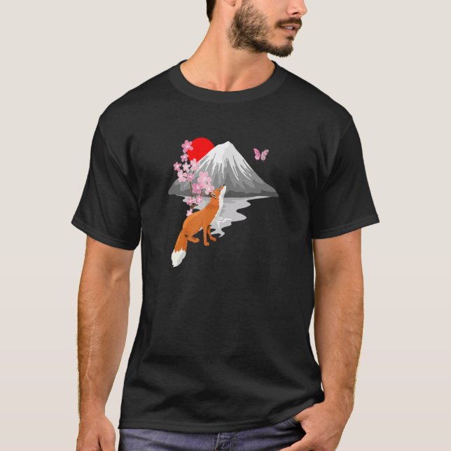 T-shirt Fox Butterfly With Cherry Blossom Wing Japanese Sa (Devant)
