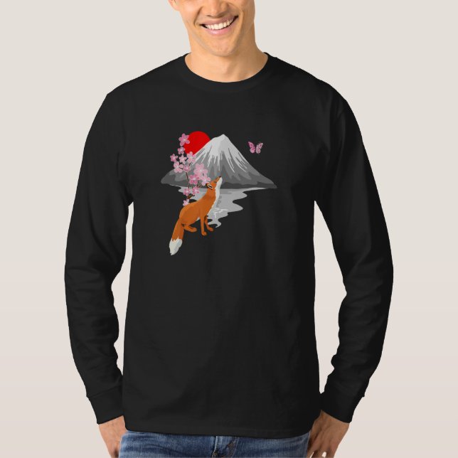 T-shirt Fox Butterfly With Cherry Blossom Wing Japanese Sa (Devant)