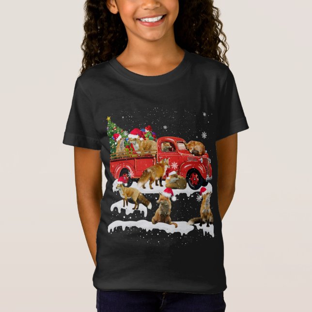 T-Shirt Fox équitation Camion Rouge Joyeux Noël Noël X mas (Devant)