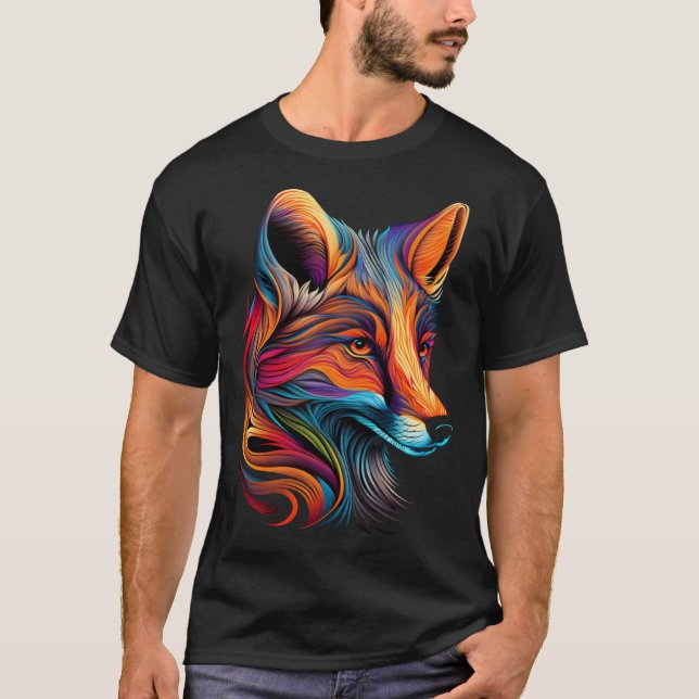 T-shirt Fox Face Beautiful Colorful Artistic Animal (Devant)
