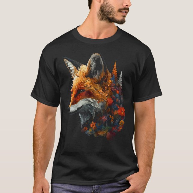 T-shirt Fox Forest Flowers  Animal Fox (Devant)