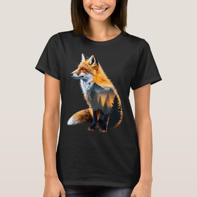 T-shirt Fox Forest Nature Lover Mountains Hiking Camng Bus (Devant)