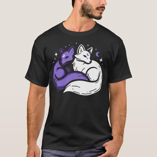 T-shirt Fox Foxes Night Stars Crescent Moon Spirit Celesti (Devant)