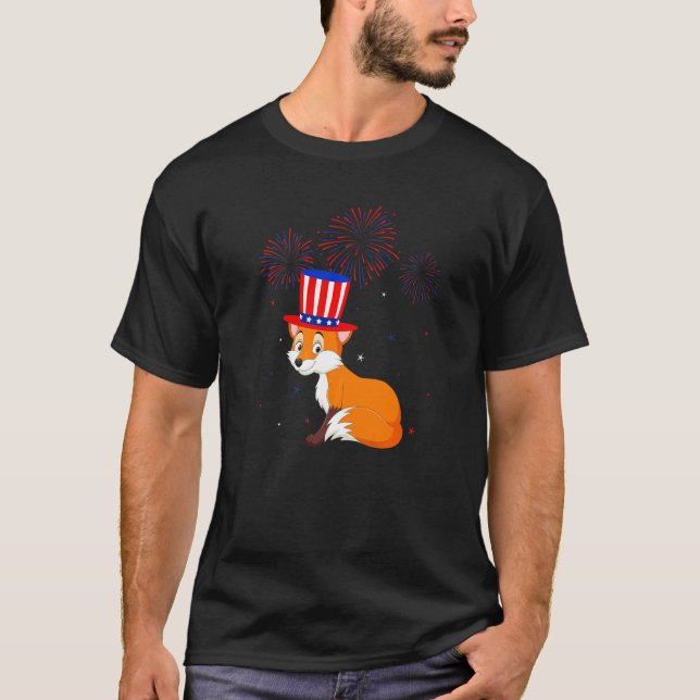 T-shirt Fox Graphic Rouge Blanc Bleu Décor Feu d'artifice  (Devant)