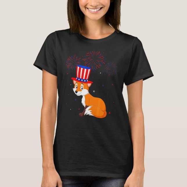 T-shirt Fox Graphic Rouge Blanc Bleu Décor Feu d'artifice  (Devant)