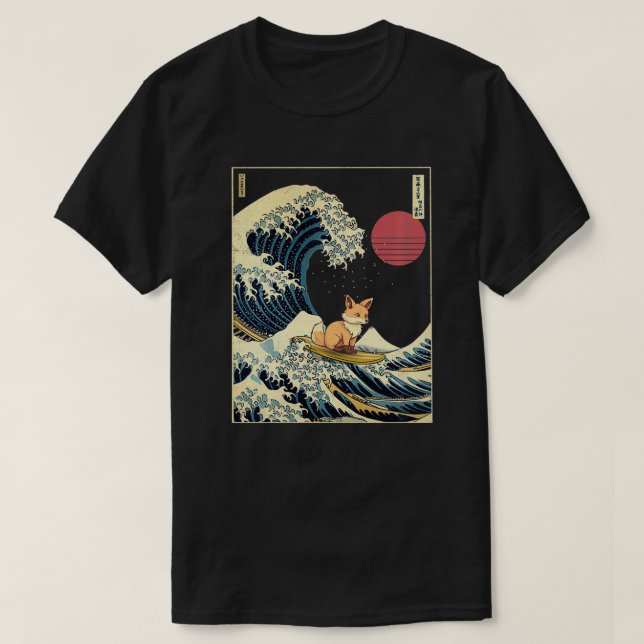 T-shirt Fox Japonais Kanagawa Vague drôle Surf animal (Design devant)