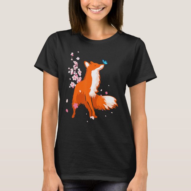 T-shirt Fox Japonaise Culture Chercher Blossom Femmes Homm (Devant)