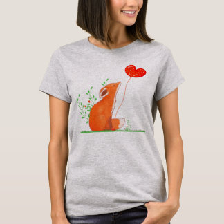 T-shirt Fox Mignonne Tenant Un Ballons Coeur