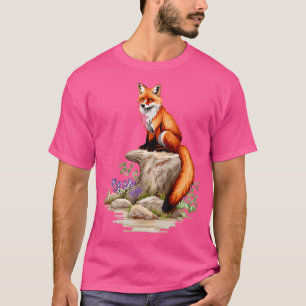 T-shirt Fox Nature Pixel Fleurs d'animaux Art Fox
