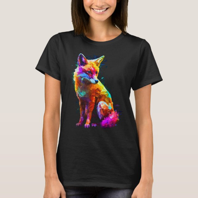 T-shirt Fox Polygon Colourful  Animal  Animal Fox (Devant)