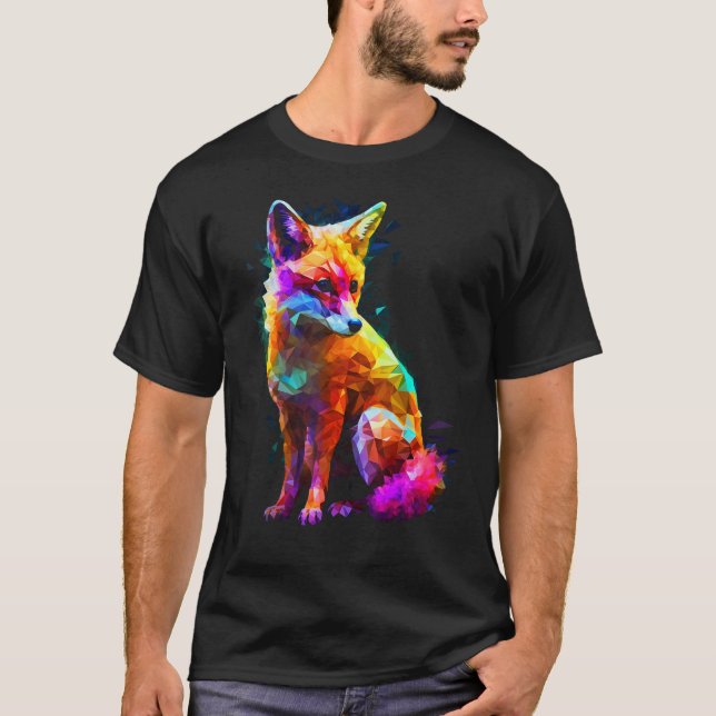 T-shirt Fox Polygon Colourful  Animal  Animal Fox (Devant)
