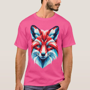 T-shirt Fox Polygon Tête De Fox Animal Avec Les Yeux Bleus