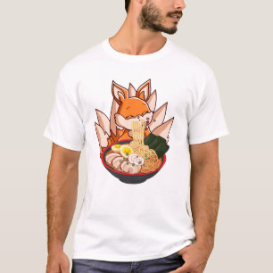 T-shirt Fox Ramen nouilles japonaises mignonnes Kawaii Ani