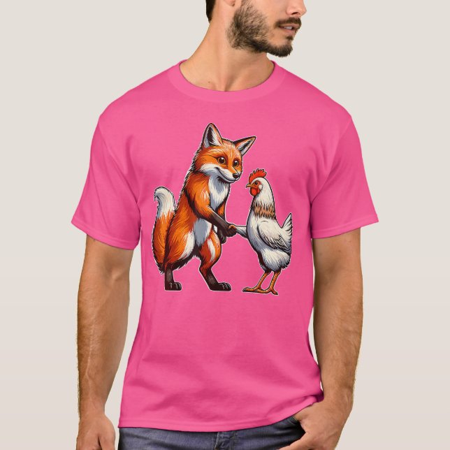 T-shirt Fox Serre Les Mains Avec L'Amitié Du Poulet De Fox (Devant)