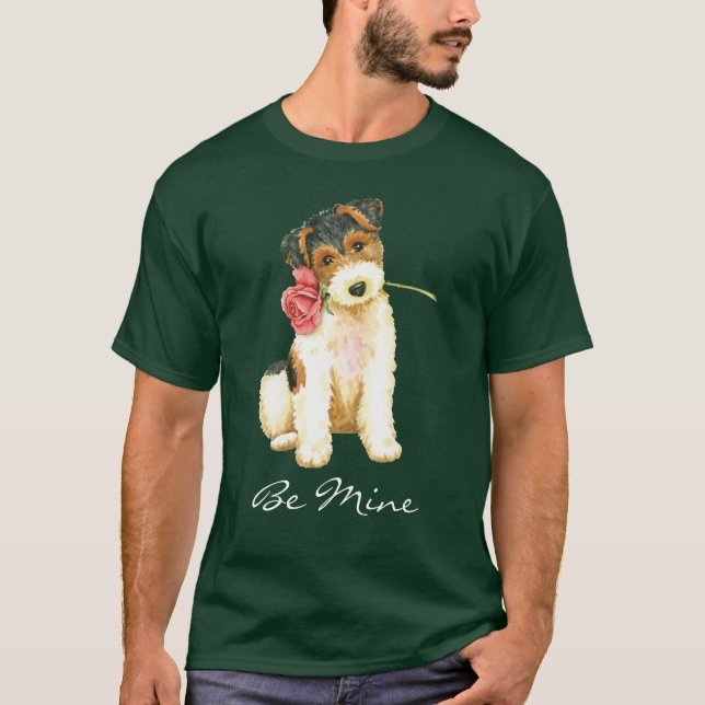 T-shirt Fox Terrier rose de fil de Valentine (Devant)