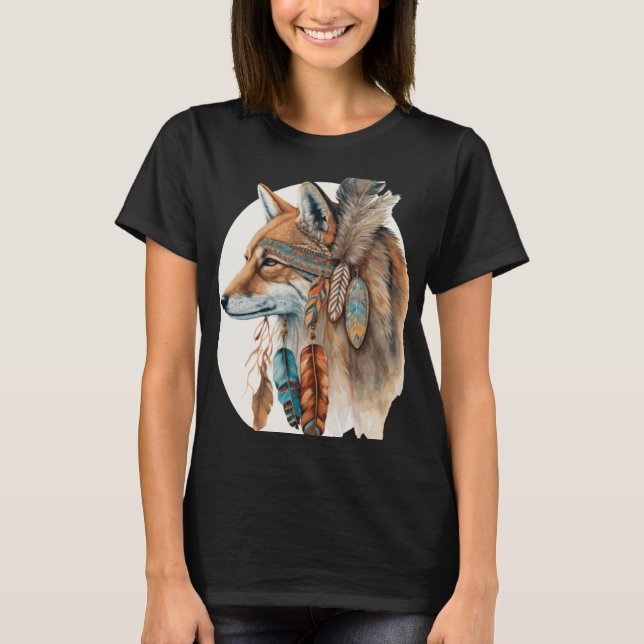 T-shirt Fox Tribal Watercolor Fox Dream Catcher (Devant)