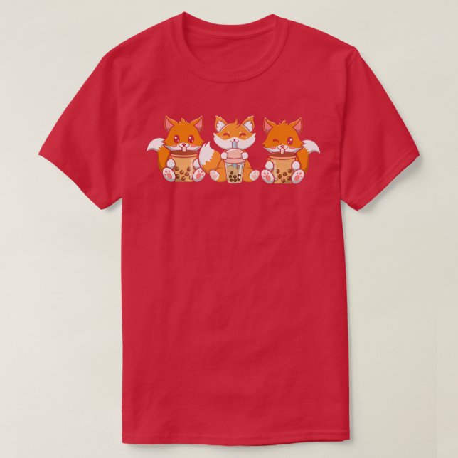 T-shirt Fox trois japonais mignon animal bulle Thé de gomm (Design devant)