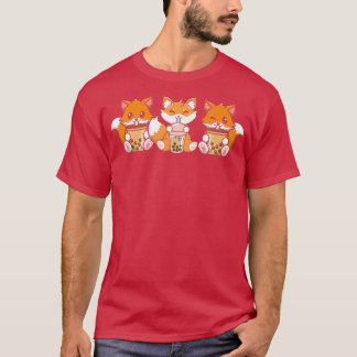 T-shirt Fox trois japonais mignon animal bulle Thé de gomm