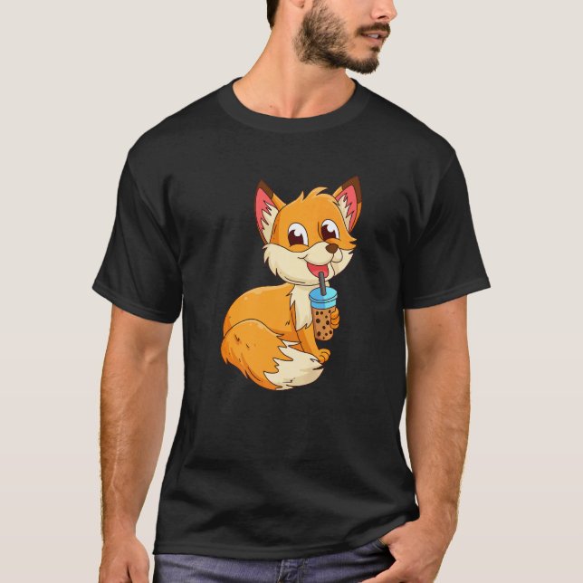 T-shirt Fox with bubbel tea bubbeltea fox children  1 (Devant)