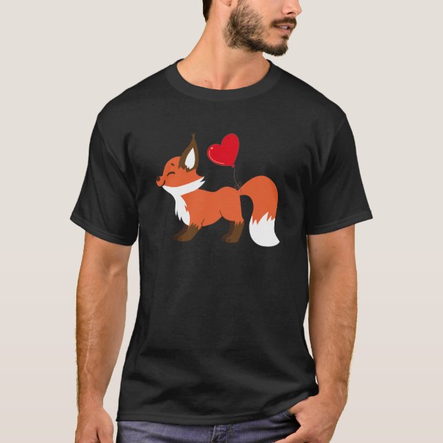 T-shirt Fox With Heart Balloon Valentines Day Love Boys (Devant)