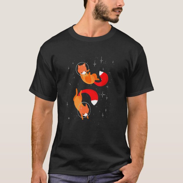 T-shirt Foxes Astronaut mignon renverse l'art spatial (Devant)