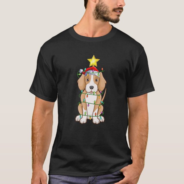 T-shirt Foxhound Chien Xmas Éclairage Arbre correspondant  (Devant)