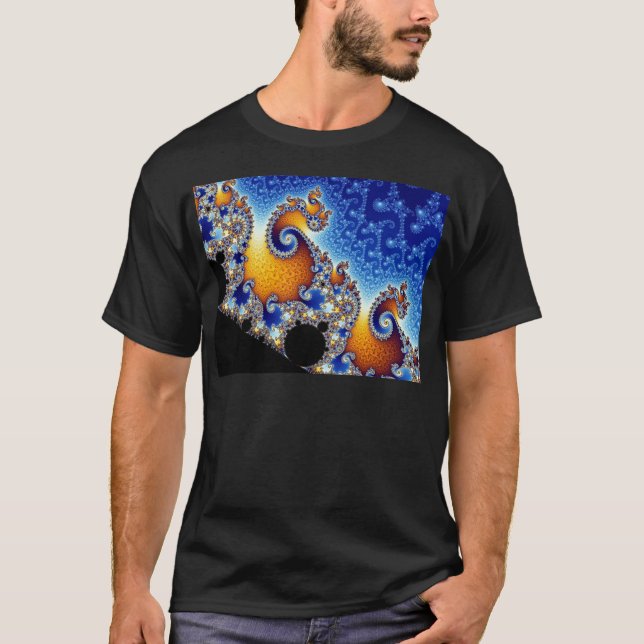 T-shirt Fractale en spirale bleue de Mandelbrot double (Devant)