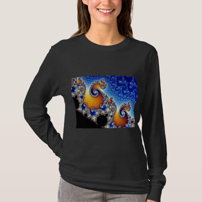 T-shirt Fractale en spirale bleue de Mandelbrot double (Devant)