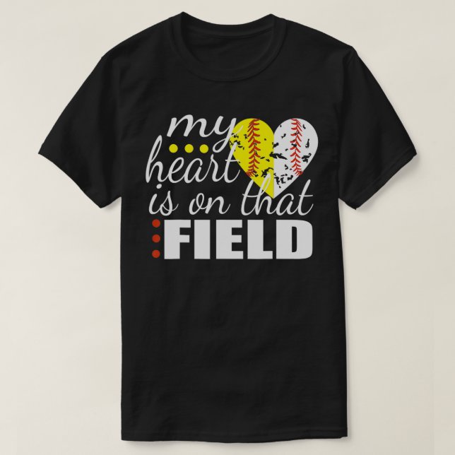 T-shirt Fractionner demi-baseball Softball Heart Mon coeur (Design devant)