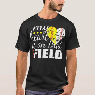 T-shirt Fractionner demi-baseball Softball Heart Mon coeur