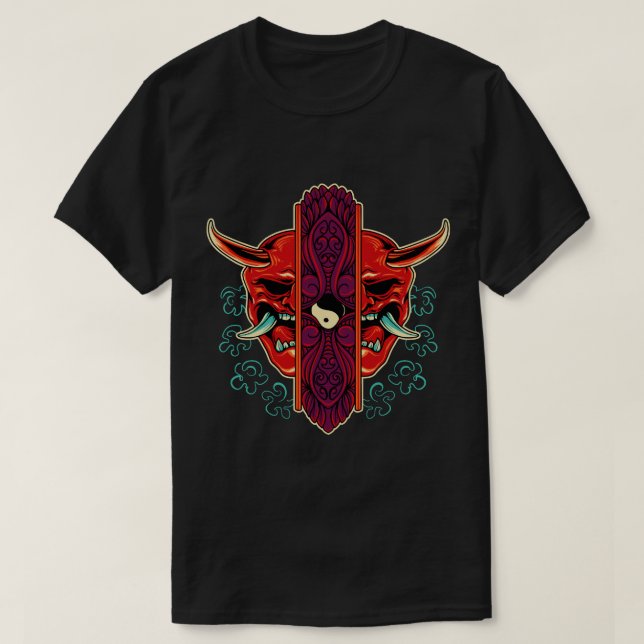 T-shirt Fractionner un masque Oni avec Yin-Yang (Design devant)