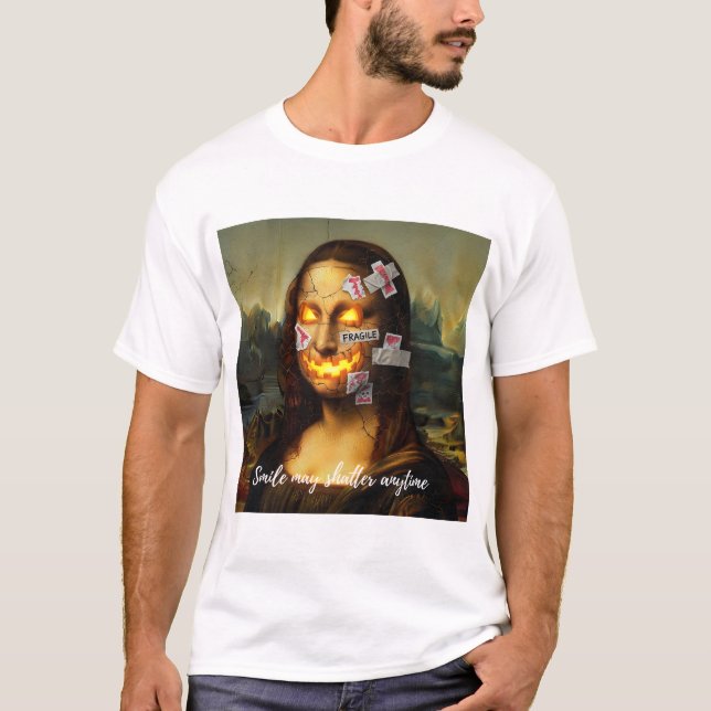 T-shirt Fragile Meme Art - Mona Lisa Citrouille Smile Paro (Devant)