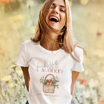 T-shirt Fraîchement de la Fête des mariées de nom du march<br><div class="desc">Fraîchement de la Fête des mariées de nom du marché. Les mots Fresh off The sont dans un élégant script set. Le reste du texte que vous pouvez facilement personnaliser. Célébrez la future mariée avec cette charmante invitation à la douche nuptiale inspirée du marché des fermiers. Doté d'une aquarelle douce...</div>