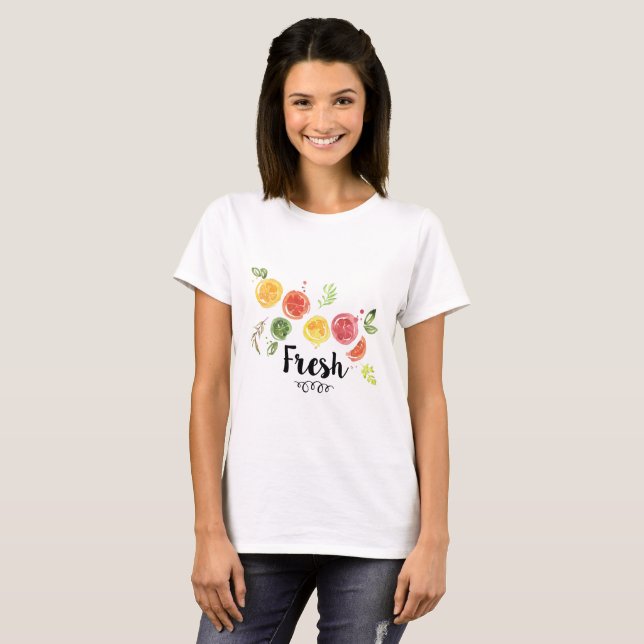 T-shirt Frais - Fruits d'agrumes dans l'aquarelle (Devant entier)