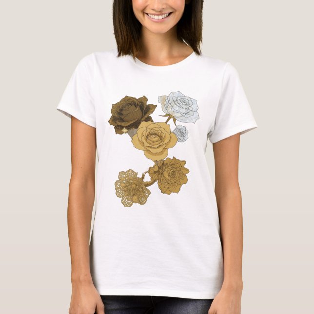 T-shirt Frais Gris ROSES DORÉES Art de texte 3D (Devant)