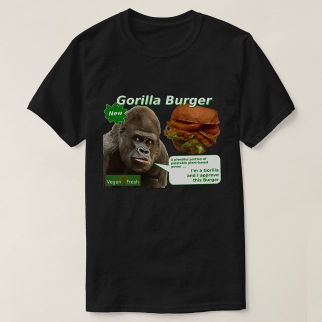 T-shirt frais végétalien d'hamburger de gorille (Design devant)