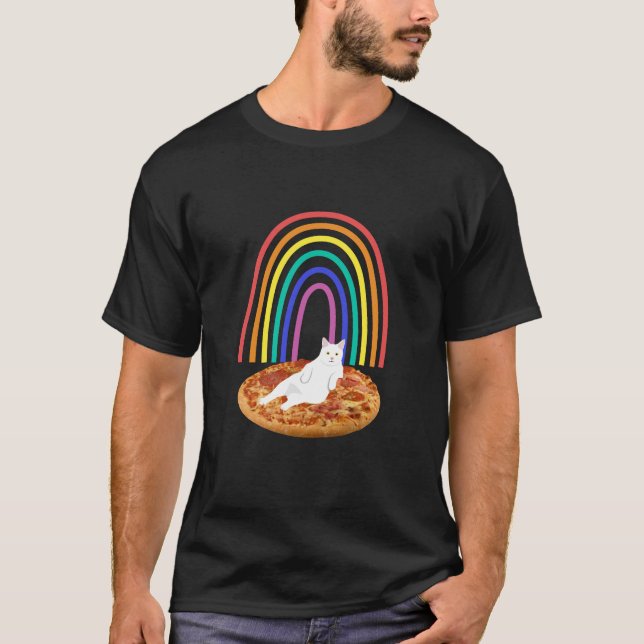 T-shirt Fraisage de chat sur pizza arc-en-ciel (Devant)