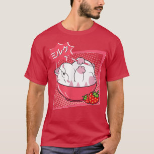 T-shirt Fraise amusante Lait Chat Kawaii Anime Neko Japane