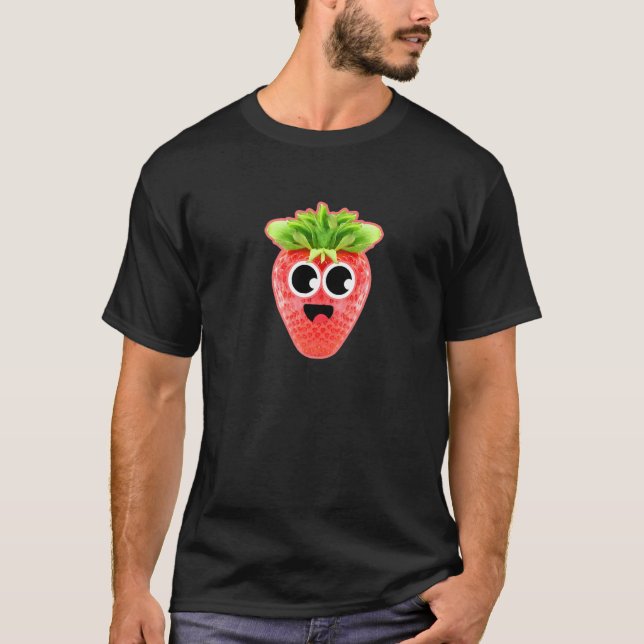 T-shirt Fraise Joyeuse Avec Des Yeux Google Mignons (Devant)