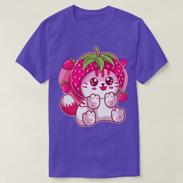 T-shirt Fraise Kitten Rose Kitty Catberry Chibi Kawaii (Design devant)